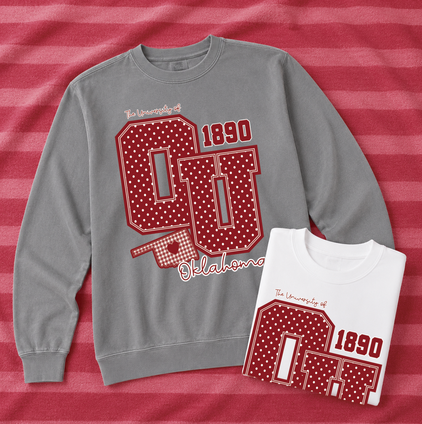 UNIV. of OKLAHOMA 2026: Big OU Polkadot & Gingham (COMFORT COLORS SWEATSHIRT)