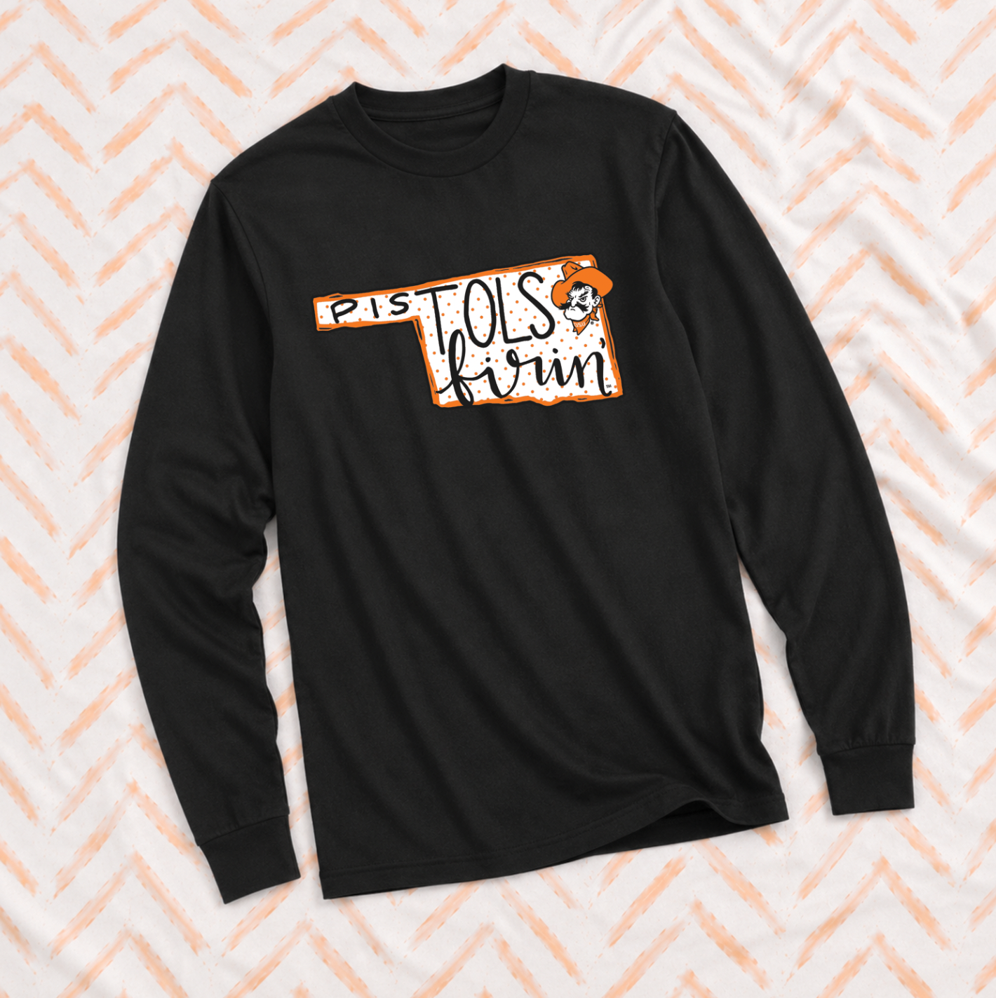 OK STATE 2026: Pistols Firin State Shape with Polkadots (COMFORT COLORS LONGSLEEVE)
