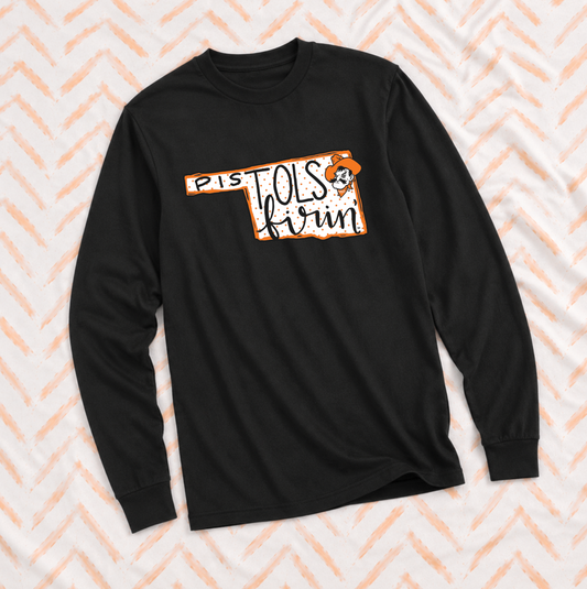 OK STATE 2026: Pistols Firin State Shape with Polkadots (COMFORT COLORS LONGSLEEVE)