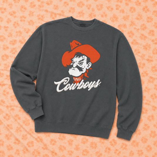 OK STATE 2026: Pistol Pete Cowboys Script *PUFF PRINT* (COMFORT COLORS SWEATSHIRT)